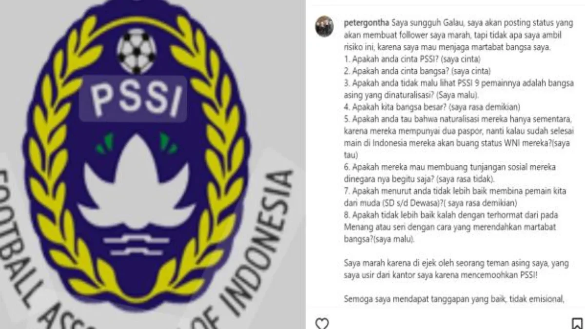 Kritikan Peter Gontha soal naturalisasi. - (Tangkapan Layar IG Peter Gontha)