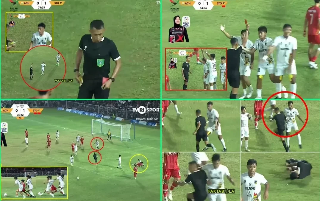 Kronologi lengkap wasit dipukul pemain di pertandingan Aceh vs Sulteng, laga 8 besar PON XXI 2024. (CAPTURE IS