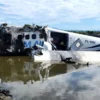 Kondisi pesawat SAM Air yang jatuh di tambak warga yang berada di sekitar Bandara Panua di Kabupaten Pohuwato,