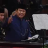 Presiden Prabowo Subianto menyampaikan pidato perdana usai dilantik pada sidang paripurna MPR di Gedung Nusant