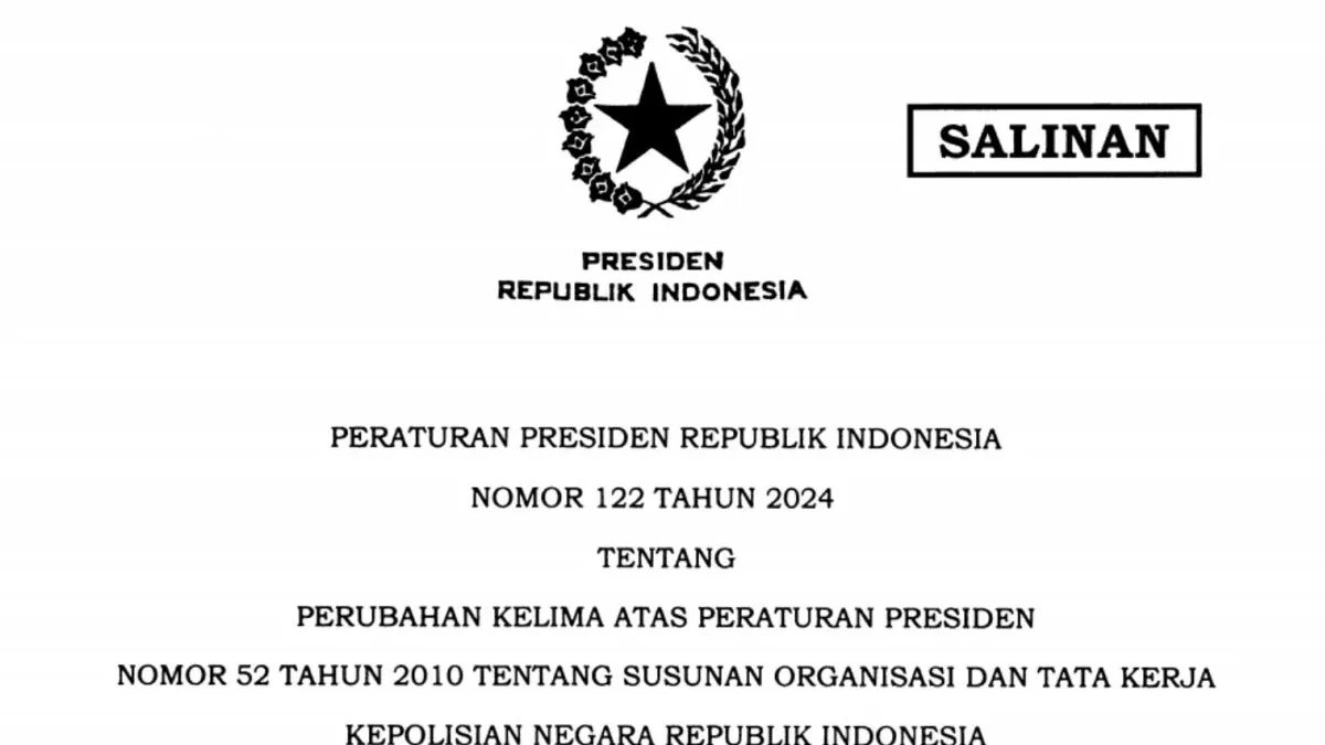 Salinan Peraturan Presiden (Perpres) Nomor 122 Tahun 2024 tentang Perubahan Kelima Atas Peraturan Presiden Nom