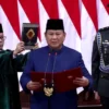 Presiden terpilih Prabowo Subianto saat sumpah jabatan dalam Pelantikan Presiden dan Wakil Presiden Republik I