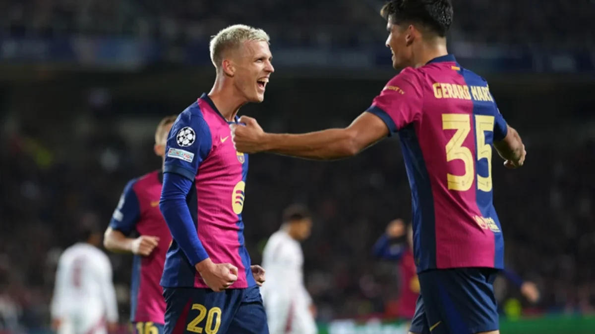 Dani Olmo dan Gerard Martin merayakan Gol ke Gawang Brest – Photo by Get Spanish Football News