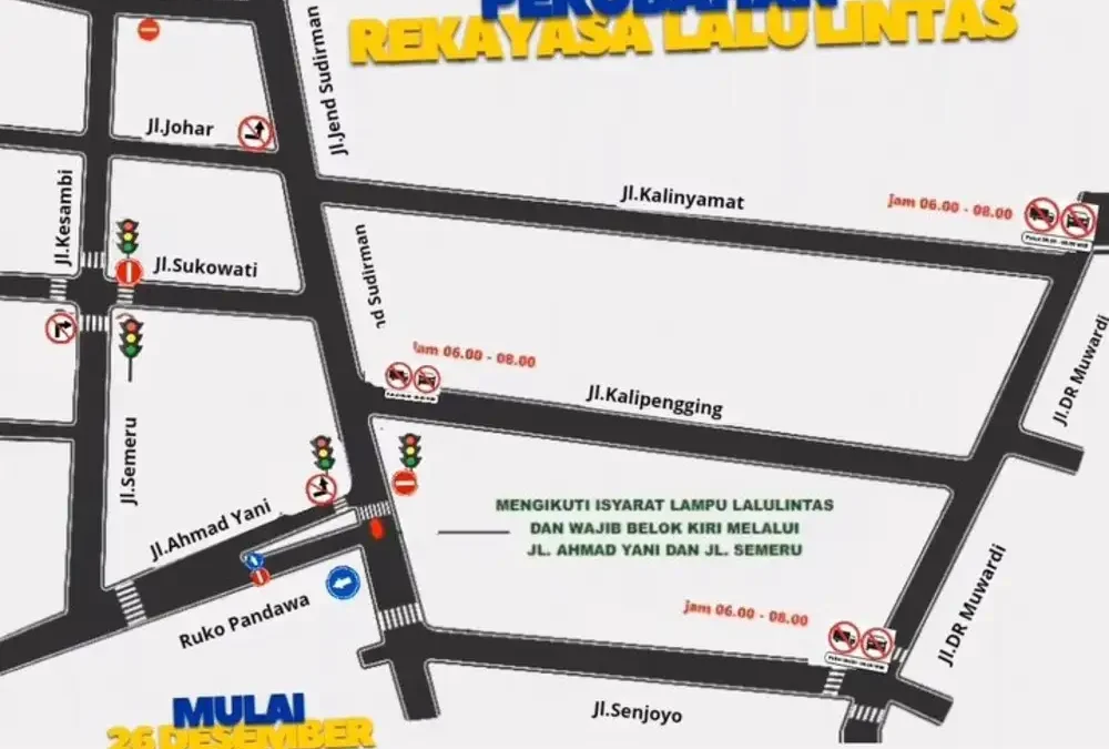 Informasi adanya pemberlakuan rekayasa lalulintas dengan satu arah di Jalan Jenderal Sudirman, Kota Salatiga.