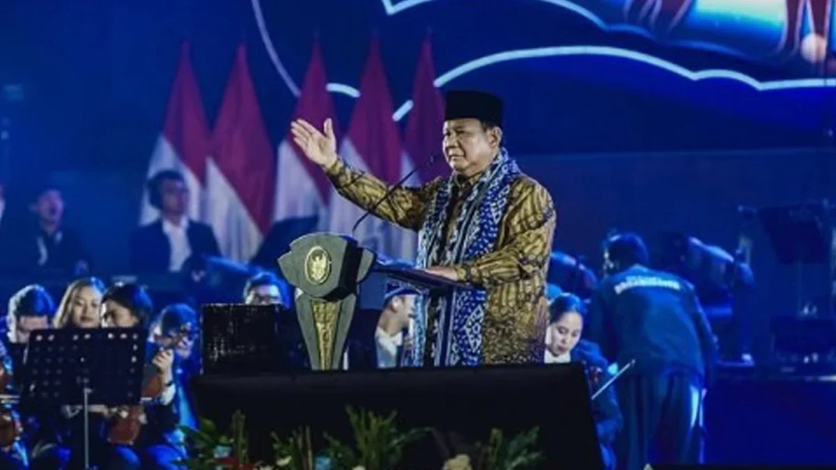 Presiden Prabowo saat menghadiri acara puncak perayaan Natal Nasional di Indonesia Arena, Jakarta, Sabtu (28/1