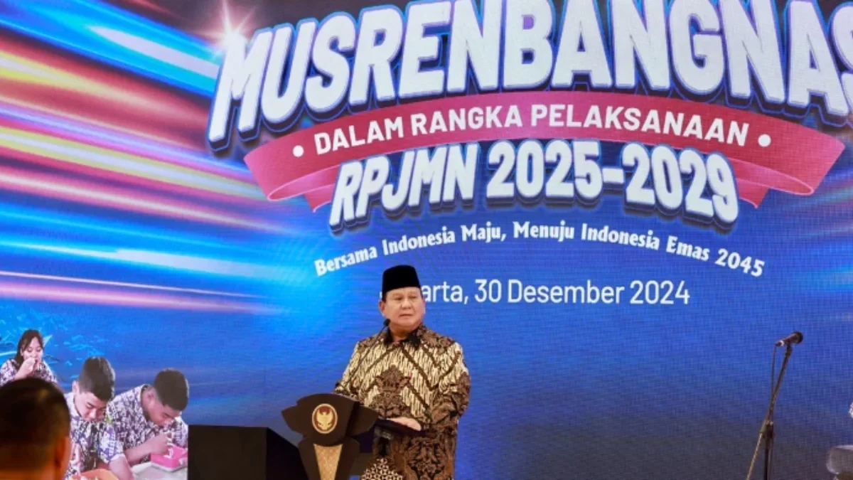 Presiden Prabowo Subianto saat menghadiri Musrenbang RPJMN 2025-2029 di Gedung Bappenas, Jakarta, Senin (30/12