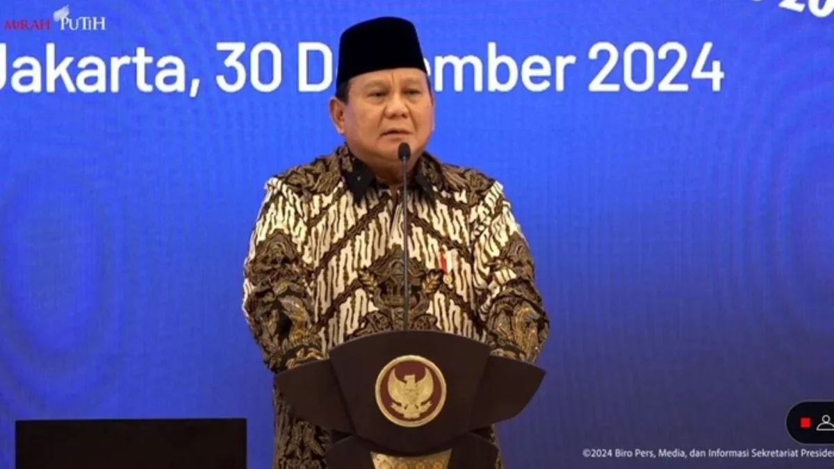 Presiden RI Prabowo Subianto pada Musrenbangnas RPJMN 2025-2029, Jakarta, 30 Desember 2024. (Tangkapan Layar Y