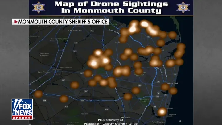 Peta yang menunjukkan kepadatan drone di Monmouth County, New Jersey. (Sumber: Kantor Sheriff Monmouth County