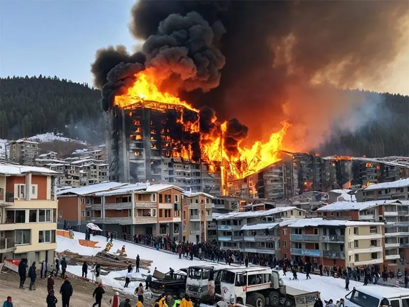 Kebakaran besar melanda sebuah hotel di resor ski Kartalkaya, Turki utara, Selasa (21/1/2025). (Foto: Euronews