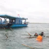 Dalam penghancuran pagar laut bambu yang terbentang sejauh 30 kilometer ini di tengah hantaman gelombang panta