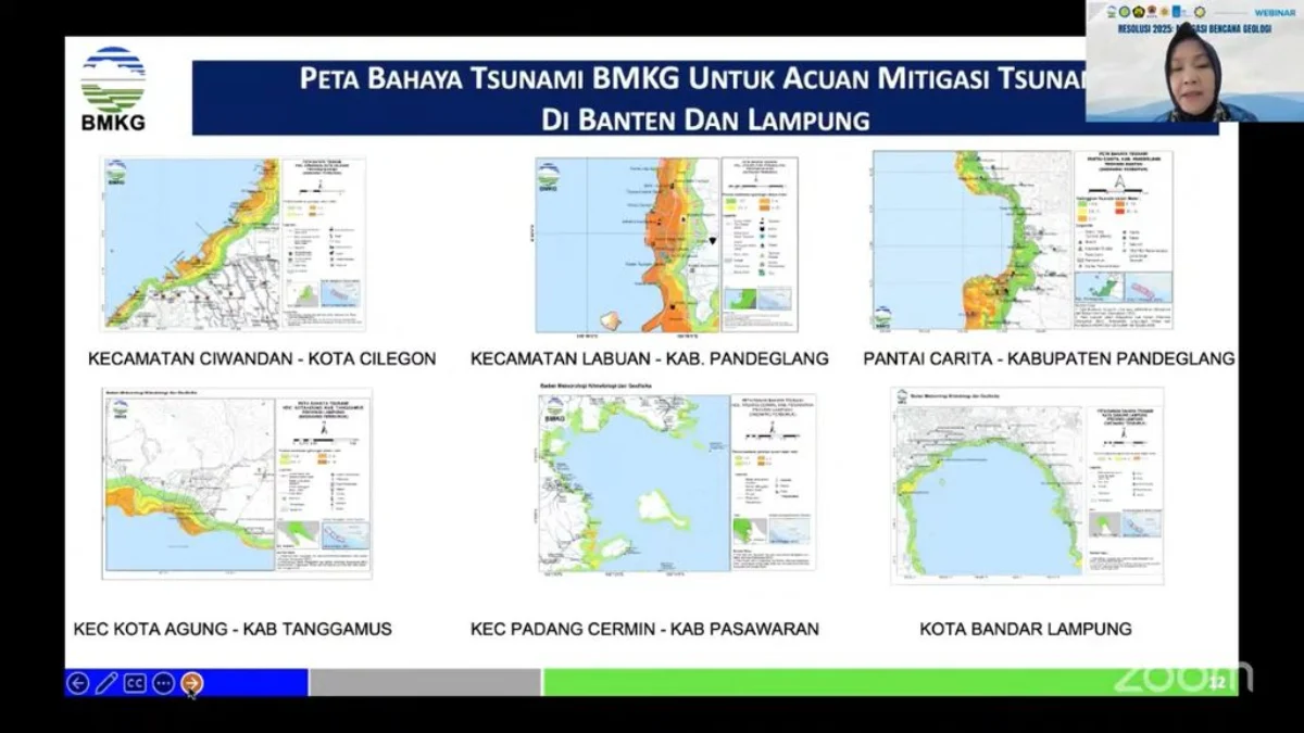 Tangkapan layar Peta Bahaya Tsunami dari Paparan Kepala BMKG Dwikorita Karnawati dalam Webinar \"Resolusi 2025: