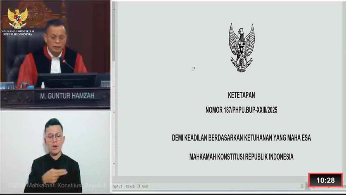 Tangakapan layar sidang pengucapan putusan PHPU Kada di Ruang Sidang Pleno Gedung I MK pada Selasa, 4 Februari