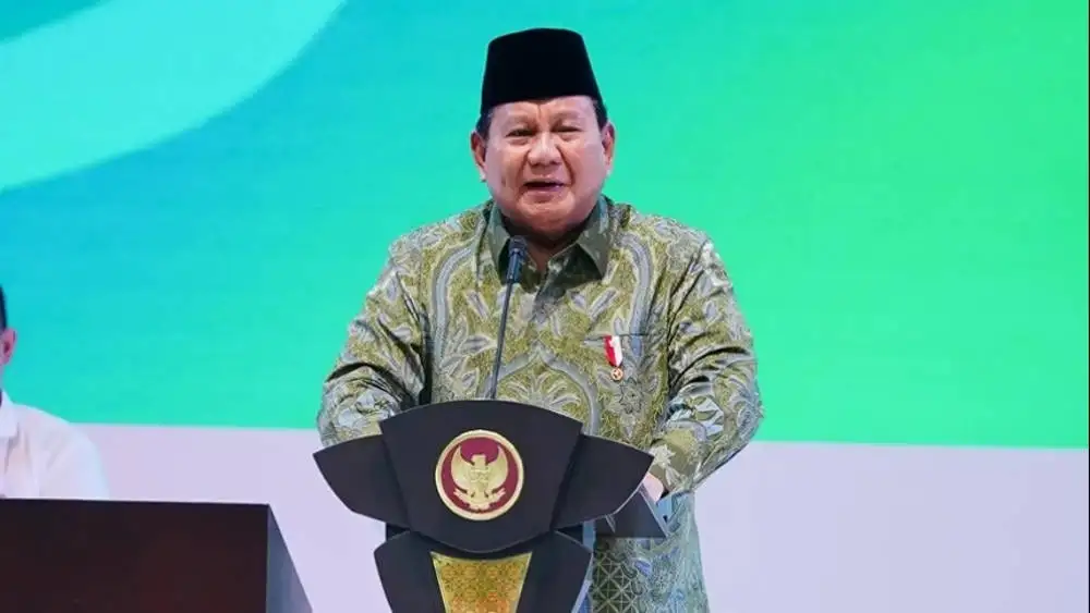 Presiden Prabowo Subianto saat memberikan sambutan pada Resepsi Harlah Ke-102 NU di Istora Senayan, Jakarta, R