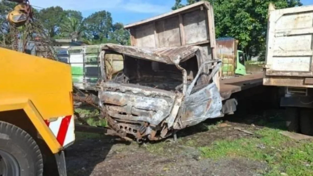 Truk Aqua yang terlibat kecelakaan di Tol Ciawi/Net