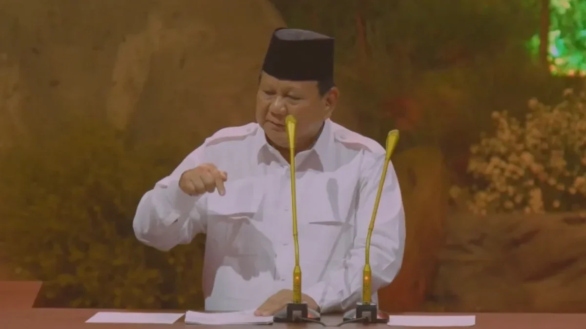 Presiden sekaligus Ketua Umum Partai Gerindra, Prabowo Subianto saat berpidato di HUT ke-17 Gerindra, Sentul,