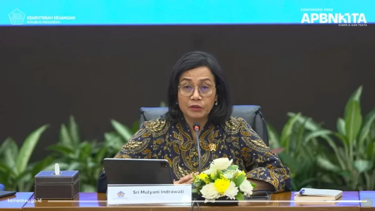 Menteri Keuangan, Sri Mulyani Indrawati menyampaikan laporan dalam Konferensi Pers APBN KITA EDISI MARET