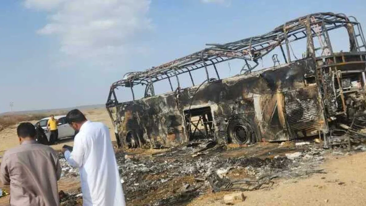 Foto bus pembawa jemaah umrah WNI yang kecelakaan di Wadi Qudeid pada Kamis, 20 Maret 2025/Kemlu RI