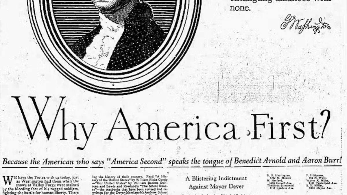 Poster pemilu “America First” yang digunakan selama kampanye kota Chicago pada tahun 1927. (CC BY)
