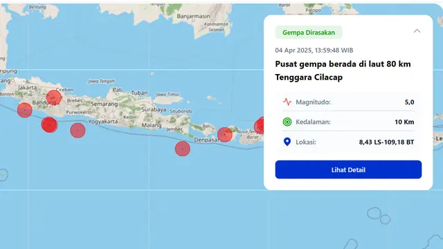 Gempa Cilacap pada 4 April 2025. (Foto: BMKG)