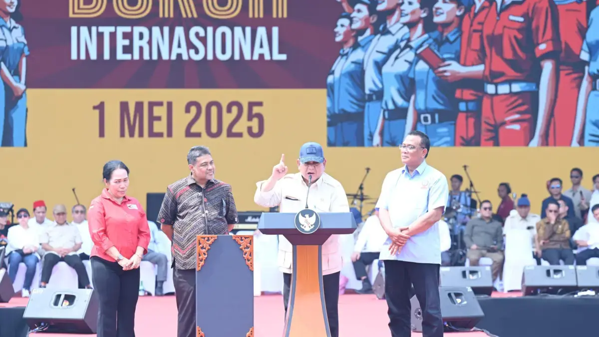 Presiden Prabowo Subianto menghadiri langsung acara peringatan Hari Buruh Internasional yang digelar di kawasa