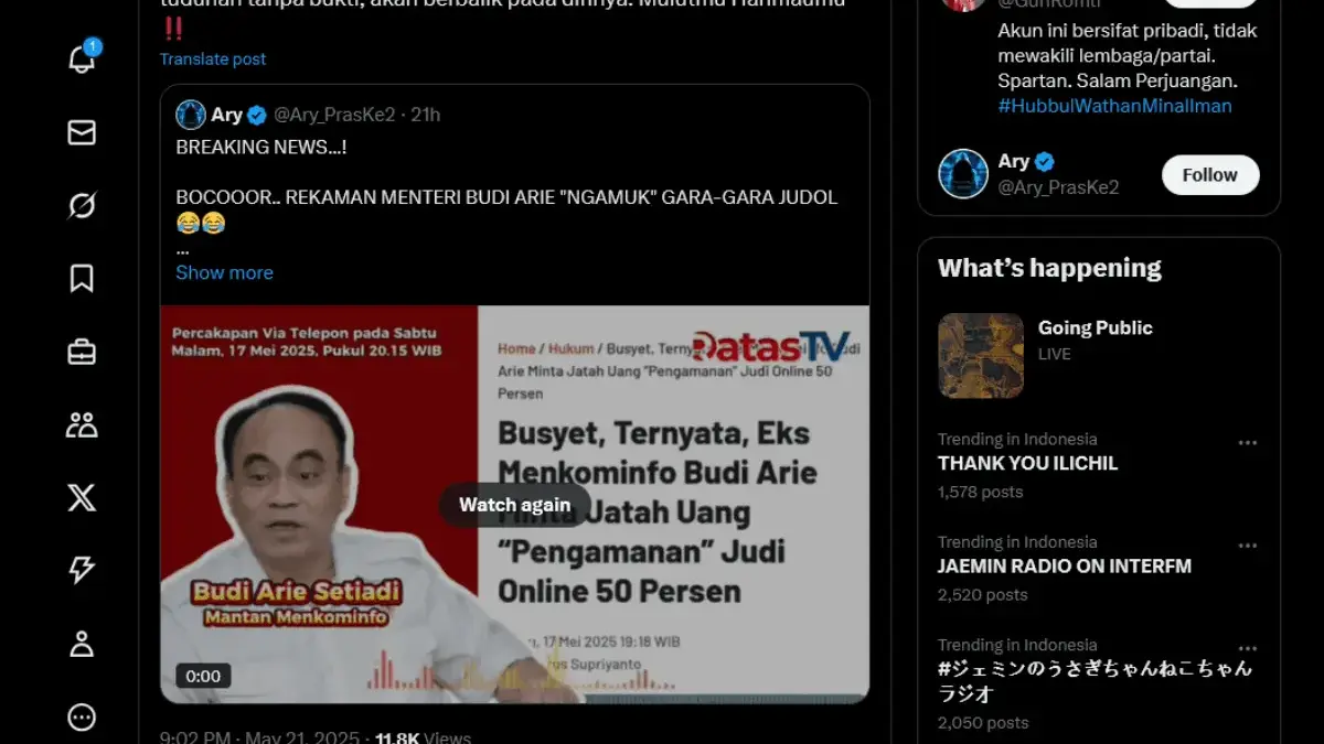 Tangkapan layar unggahan politikus PDIP Guntur Romli terkait Menkop Budi Arie. (Foto: X/Twitter).