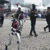 Sejumlah robot yang akan membantu tugas Polri saat gladi kotor acara Hari Bhayangkara ke-79 di Lapangan Silang