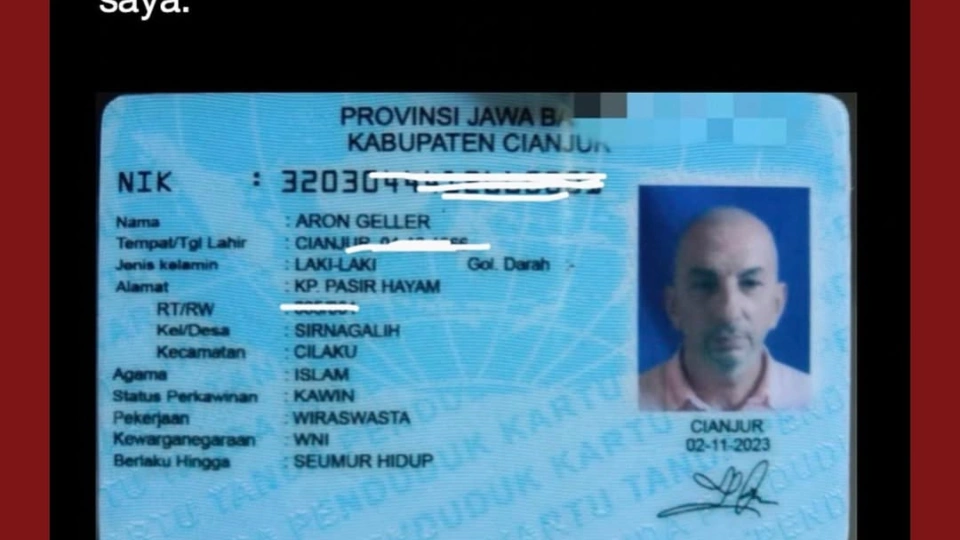 Warga Negara Israel Disebut Punya KTP Indonesia: Palsu dan NIK Tidak Tercatat di Disdukcapil Cianjur Aron Geller (Instagram)