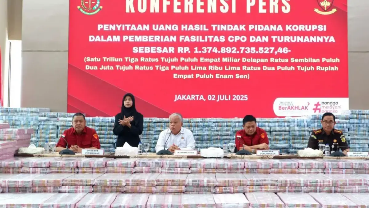 Penampakan uang Rp 1,3 triliun yang disita Kejagung. Ist.
