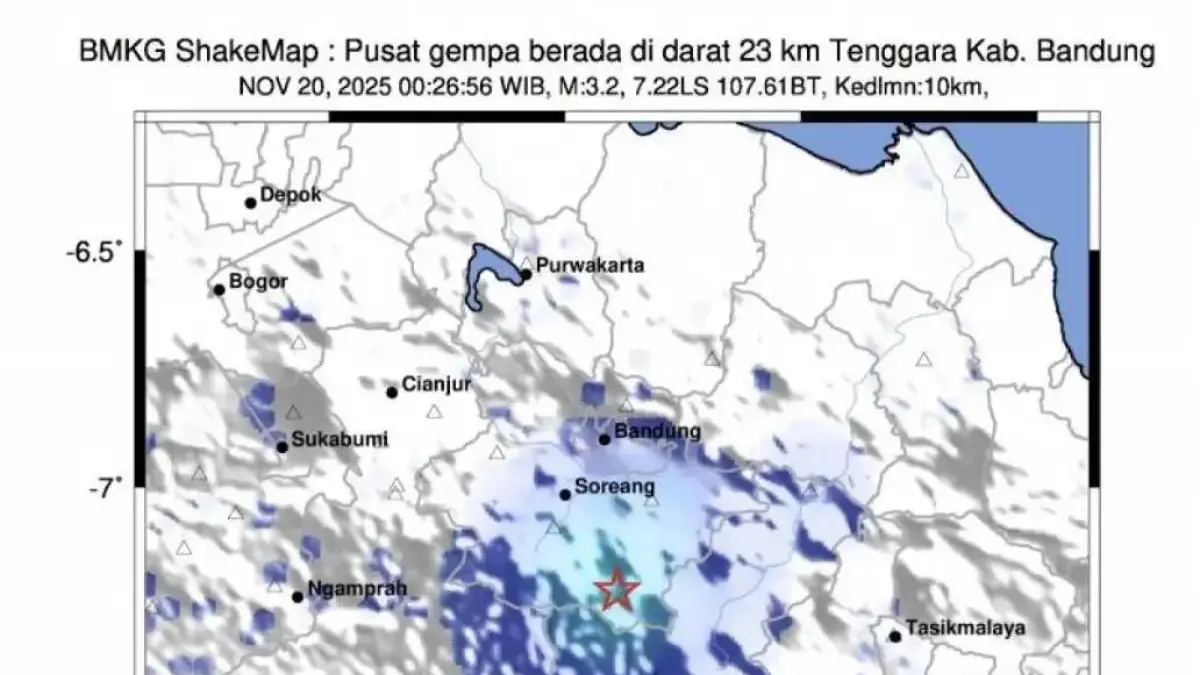 BMKG: Kabupaten Bandung Diguncang 9 Gempa Bumi Kamis Dini Hari BMKG melaporkan bahwa Kabupaten Bandung, Jawa Barat, diguncang oleh sembilan kali gempa bumi pada Kamis dini h