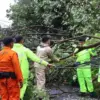 Warga dibantu Polisi sedang membersihkan sisa reruntuhan pohon (IST)
