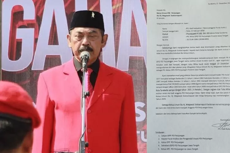 Surat pengunduran diri FX Hadi Rudyatmo sebagai pelaksana tugas Ketua DPD PDI Perjuangan Jawa Tengah (instagra