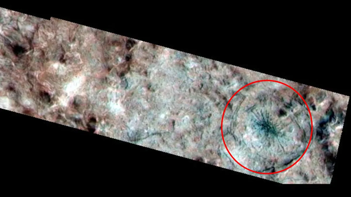 Peneliti ungkap asal-usul struktur mirip laba-laba di Kawah Manannán, Europa. Temuan ini berikan petunjuk vita