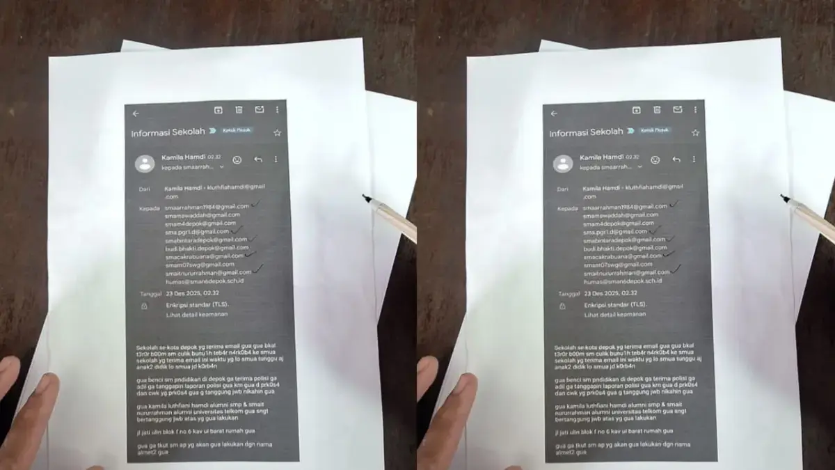 Laporan teror bom kepada 10 sekolah di Kota Depok, Jawa Barat.