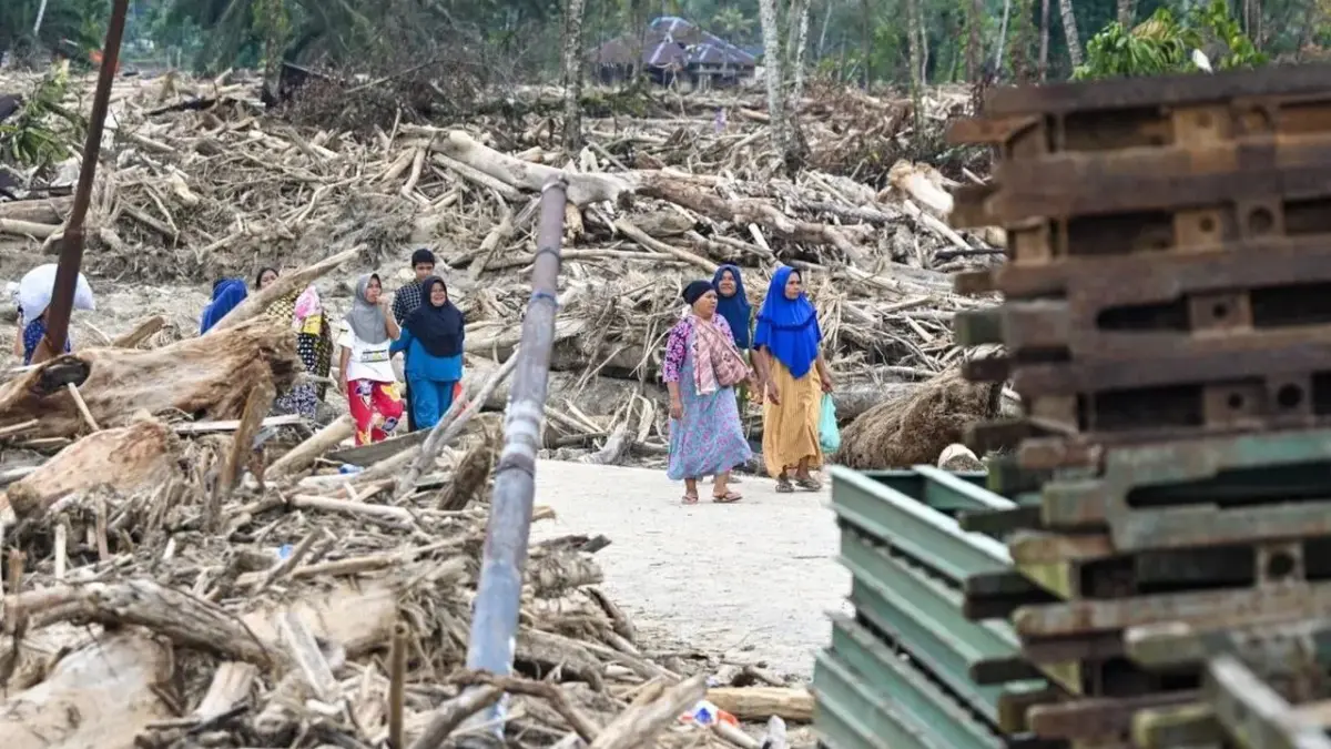 Update Data Korban Banjir dan Tanah Longsor di Sumatera: 1.016 Tewas 212 Hilang Warga berjalan di antara gelondongan kayu pascabencana banjir bandang dan tanah longsong di Tapanuli Tengah, S