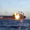 Serangan ke kapal tanker di Laut Hitam (Tangkapan Layar Video Reuters/SECURITY SERVICE OF UKRAINE) Serangan ke