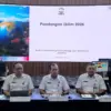 Jajaran BMKG saat konferensi pers mengenai Climate Outlook 2026 di Jakarta, Selasa (23/12/2025). (Tangkapan la