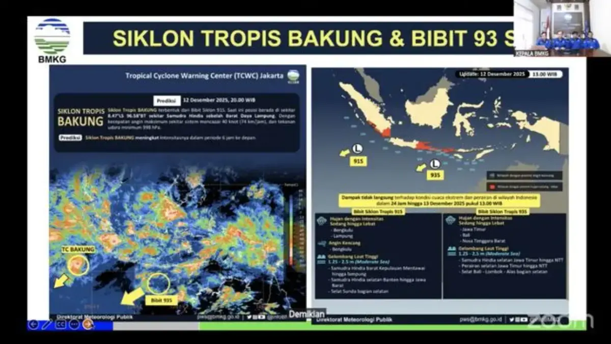 BMKG Paparkan Dampak Tak Langsung Bibit Siklon Tropis 93S di Bali, NTT, NTB, dan Jawa Materi paparan Kepala BMKG, Teuku Faisal Fathani saat menyampaikan keterangan dalam Konferensi Pers terkait Si
