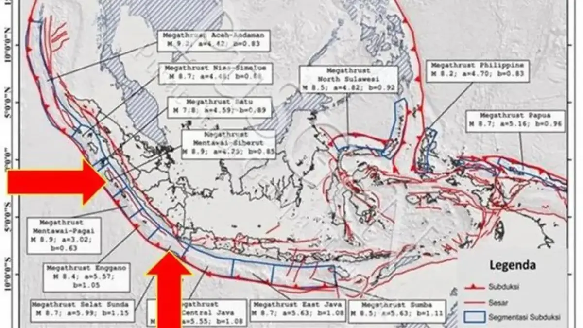 Profesor Jepang: Gempa Besar Zona Nankai Through Sumber Ilmiah Global Negara Rawan Megathrust Indonesia Peta zona megathrust Indonesia. Foto: BMKG
