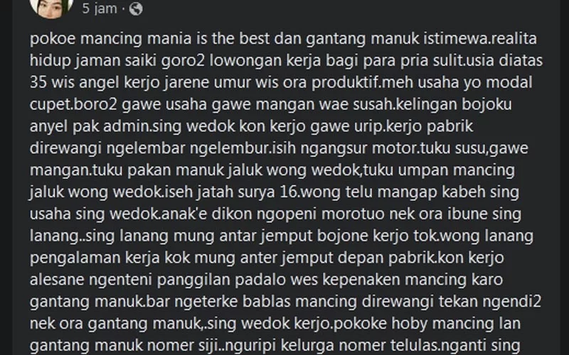 Istri Curhat di Group Info Cegatan Jogja Soal Suami yang Pengangguran, Terlalu Enak Memelihara Burung